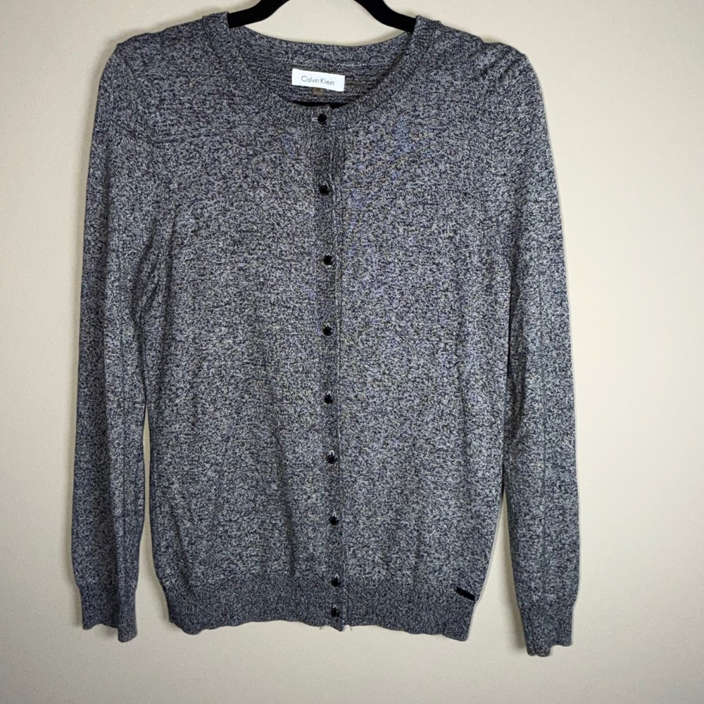 Calvin Klein Marled Gray Super Soft Button Front Cardigan Sweater M
